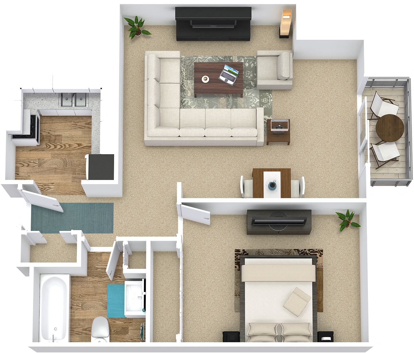 Floor plan for 1 bed, 1 bath, 670 sqft